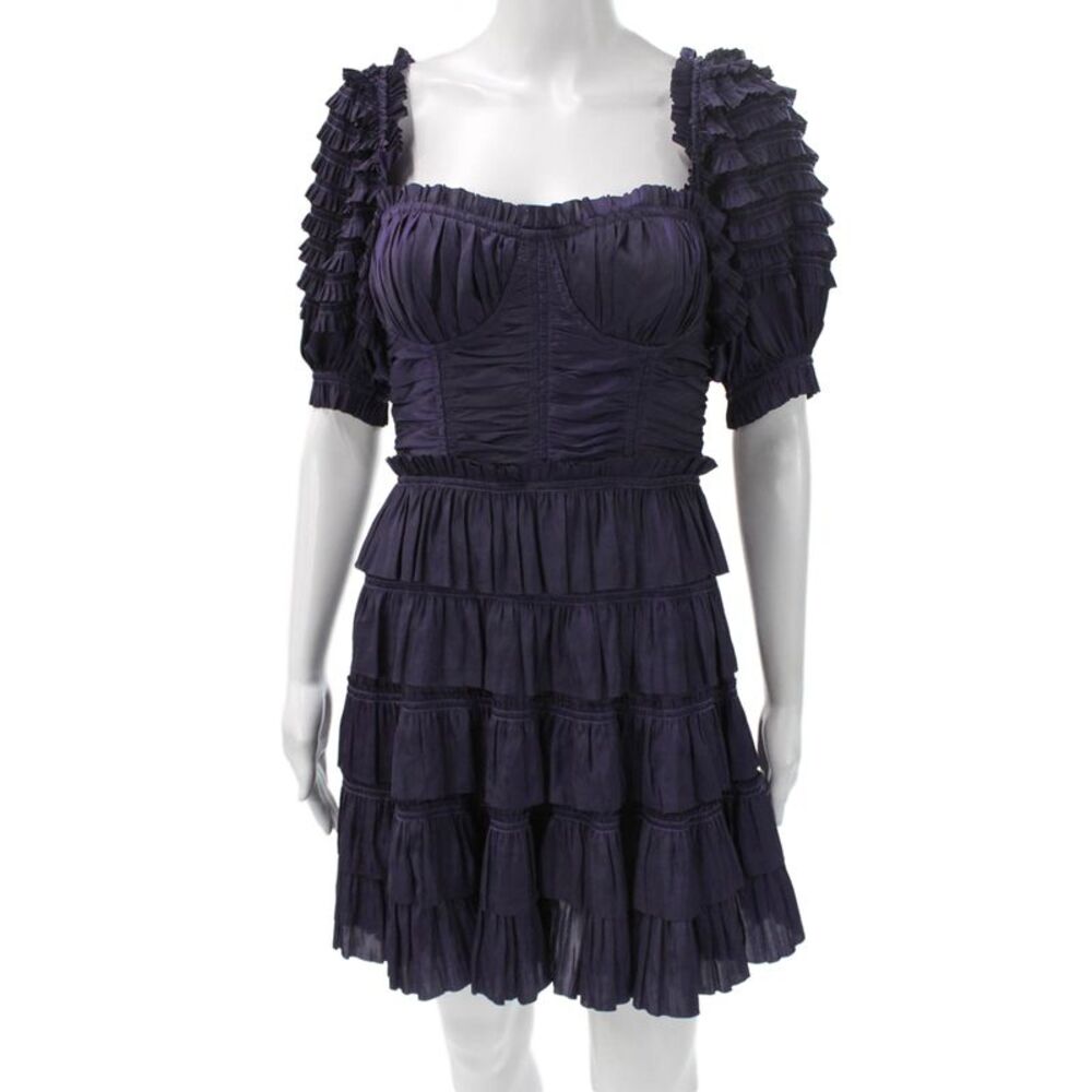 Ulla Johnson Women Fit & Flare Dress Purple Square Neck Short Sleeve Size 2